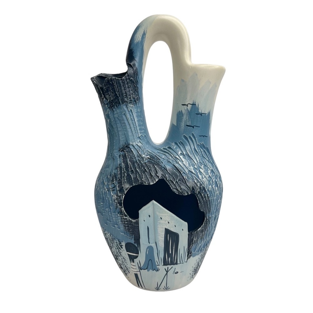 Native American Blue Southwestern Double Spouted Clay Wedding Vase